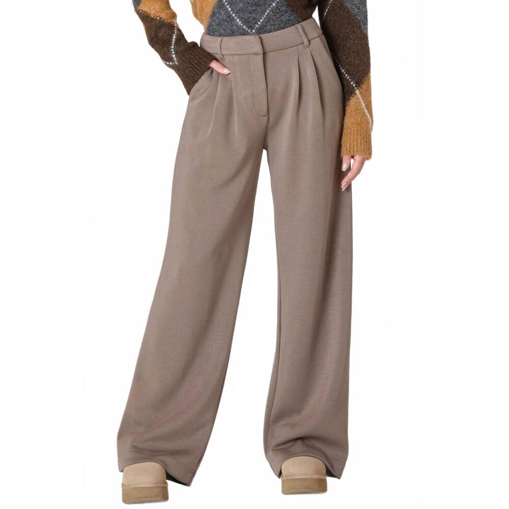 NEW ROOM 34 women's wide leg knit trousers in dark taupe